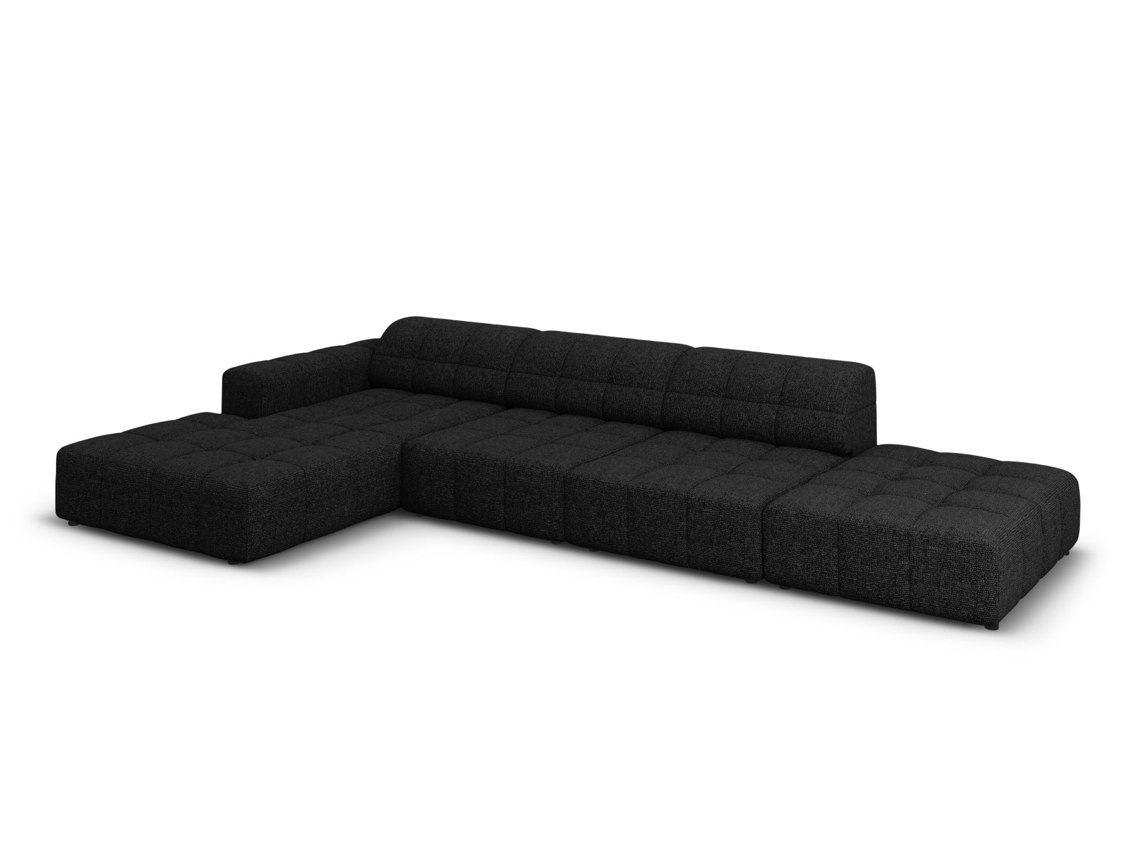 Elegantes Chicago Ecksofa links, 5-Sitzer, 166 cm, in zeitlosem Schwarz-Haga, perfekt für stilvolle und komfortable Wohnbereiche.