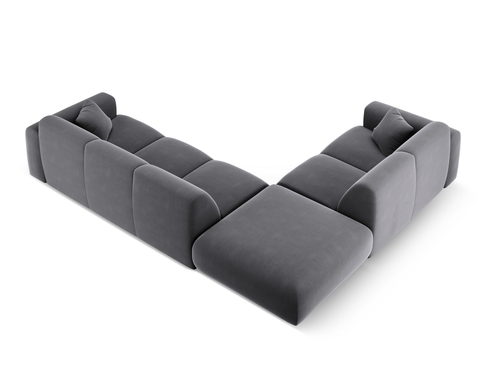Elegantes Nolio Velour Ecksofa links in luxuriösem Dunkelgrau, 4-Sitzer, 250 cm, ideal für stilvolle Wohnräume von Cosmopolitan Design.