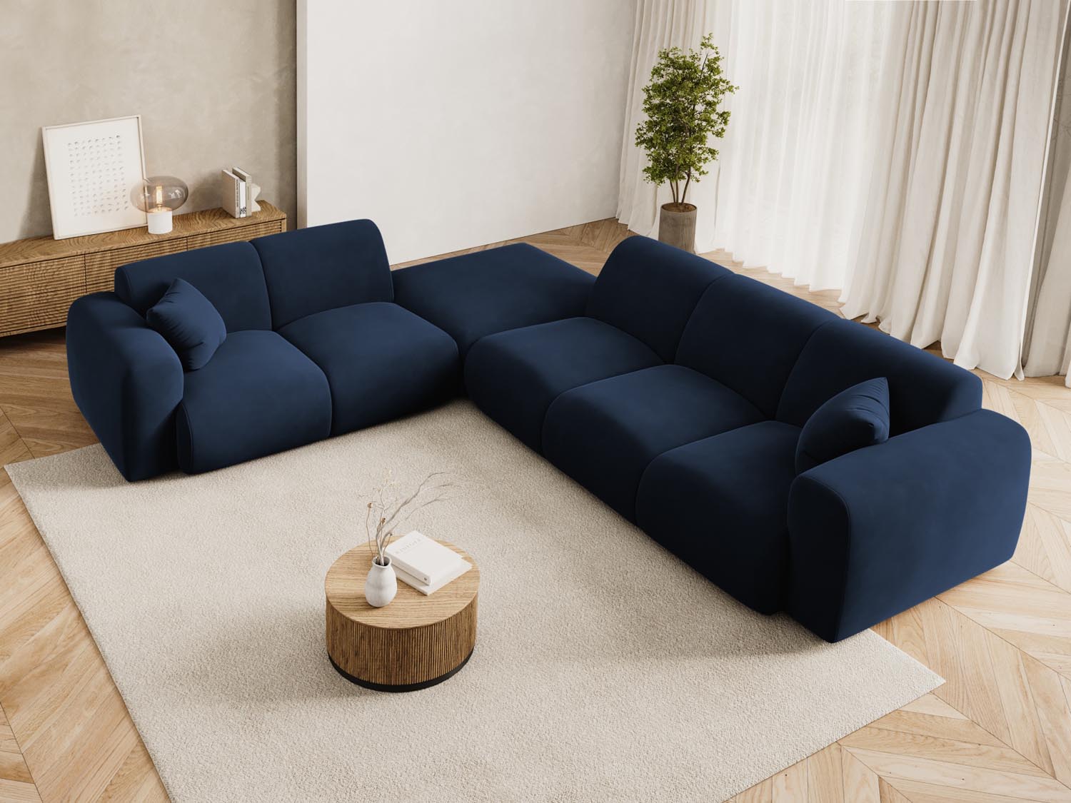 Nolio Velour Ecksofa links 4 Sitzer 250cm in Royal Blue präsentiert im Onlineshop von KAQTU Design AG. Ecksofa links ist von Cosmopolitan Design