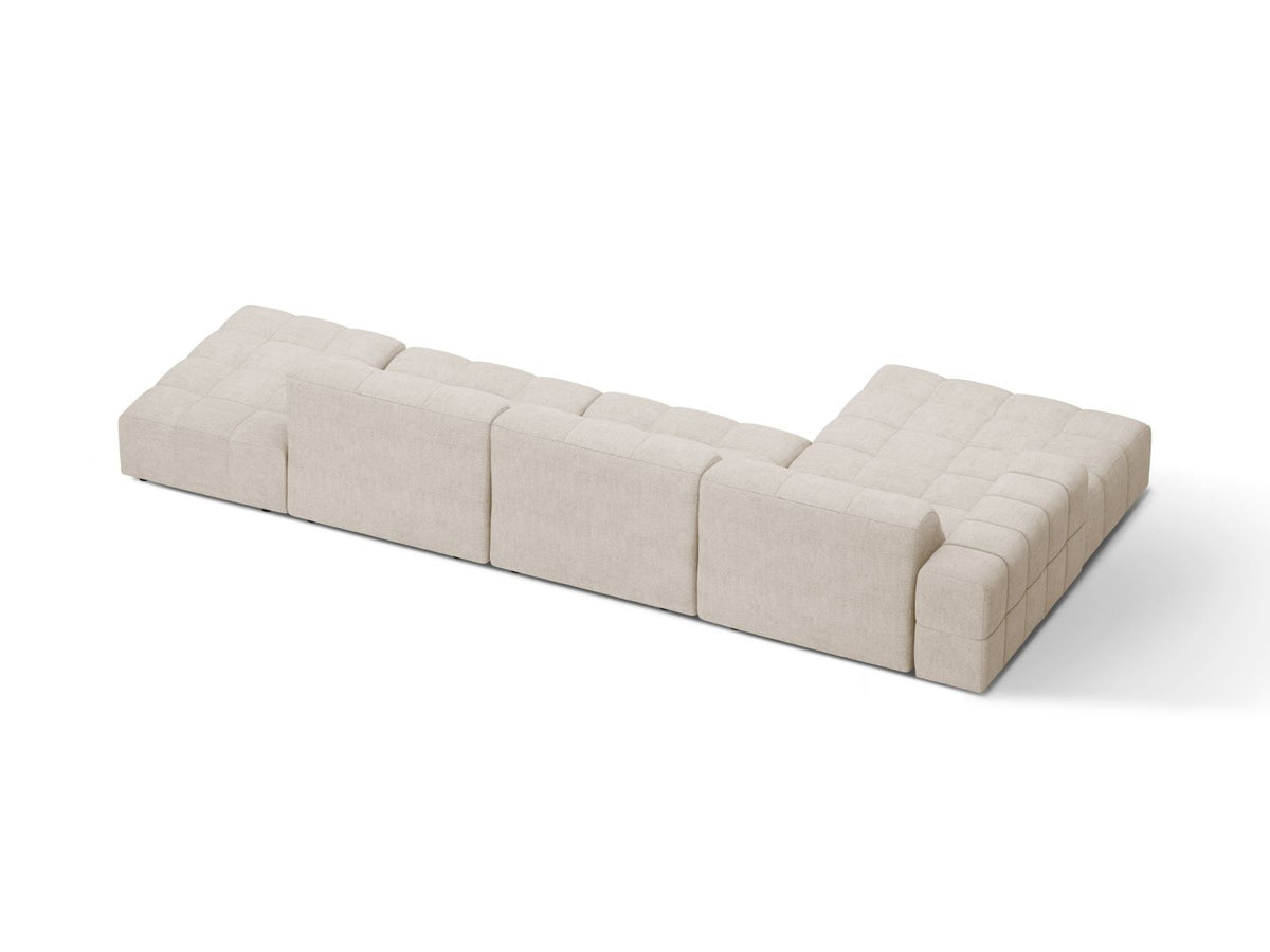 Ecksofa links Chicago von Cosmopolitan Design in Light Beige-Eden Stoff, mit Récamiere, Massivholzrahmen und schwarzen Kunststoffbeinen.
