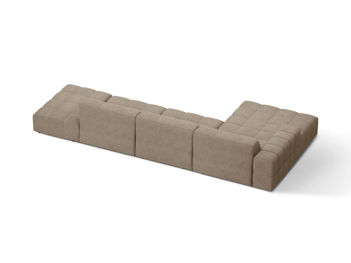 Ecksofa links Chicago von Cosmopolitan Design in Light Beige-Eden Stoff, mit Récamiere, Massivholzrahmen und schwarzen Kunststoffbeinen.