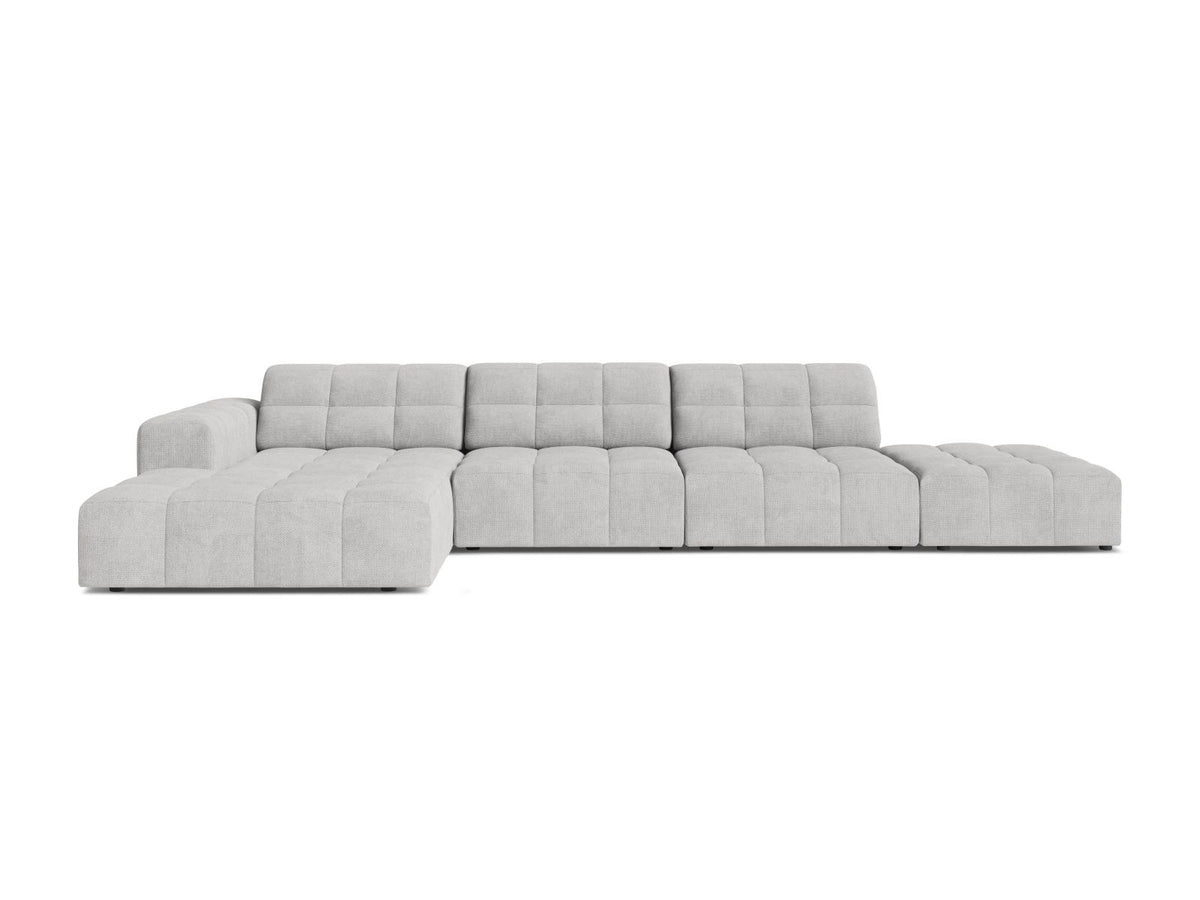Ecksofa links Chicago von Cosmopolitan Design in Light Beige-Eden Stoff, mit Récamiere, Massivholzrahmen und schwarzen Kunststoffbeinen.