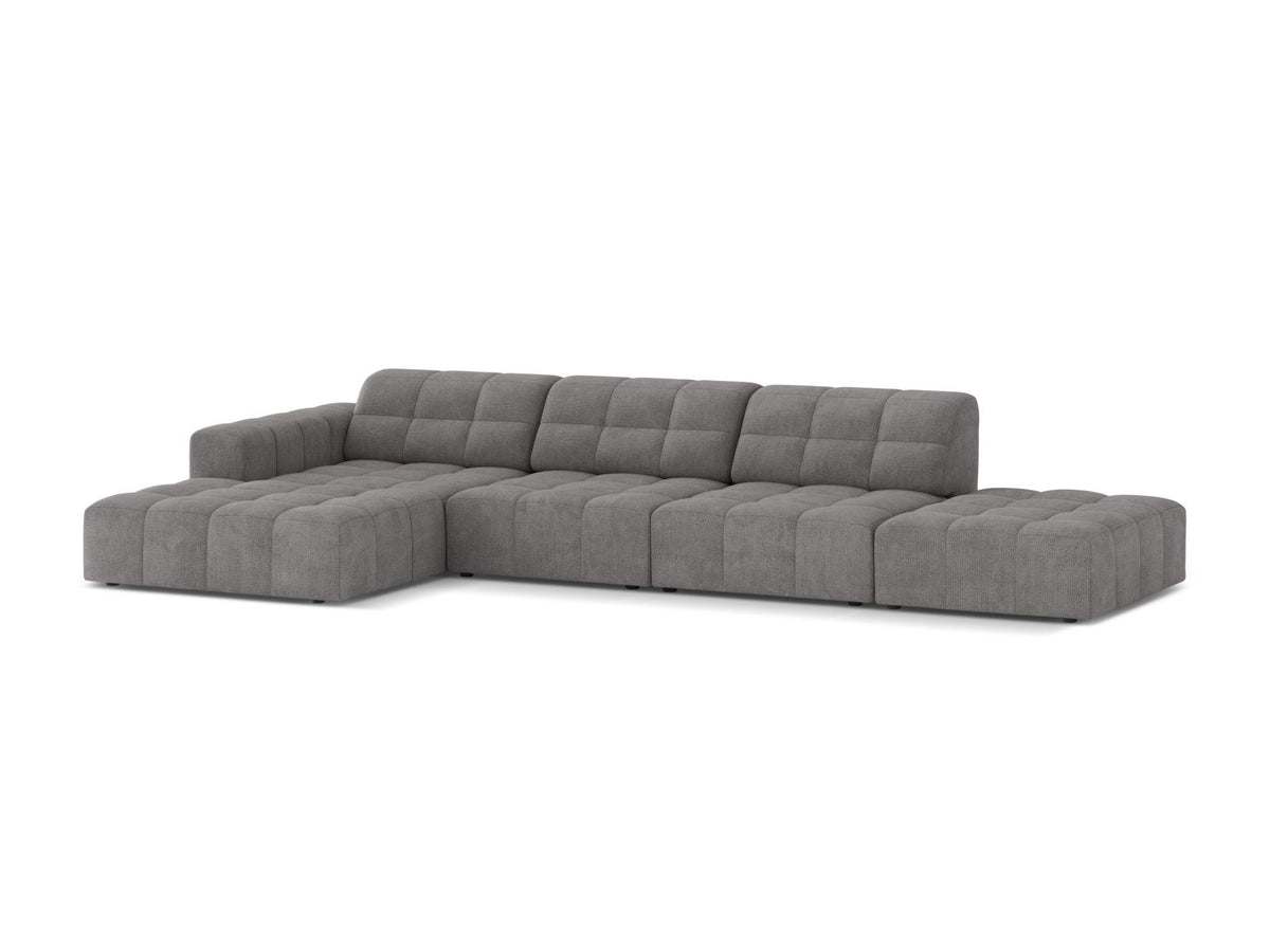 Ecksofa links Chicago von Cosmopolitan Design in Light Beige-Eden Stoff, mit Récamiere, Massivholzrahmen und schwarzen Kunststoffbeinen.