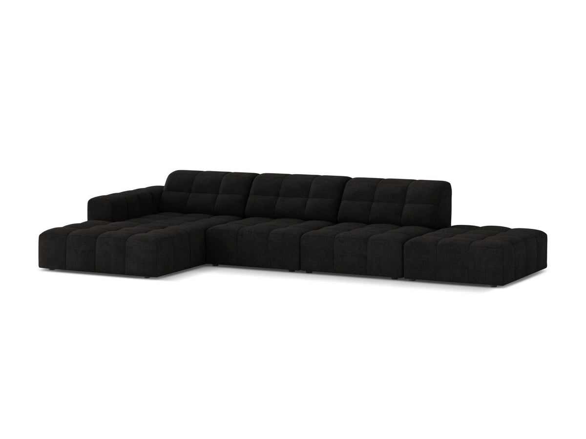 Ecksofa links Chicago von Cosmopolitan Design in Light Beige-Eden Stoff, mit Récamiere, Massivholzrahmen und schwarzen Kunststoffbeinen.
