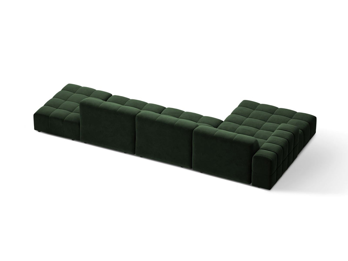 Ecksofa links von Cosmopolitan Design mit Samtbezug in Light Beige, massivem Holzrahmen und schwarzen Kunststoffbeinen, Modell Chicago.