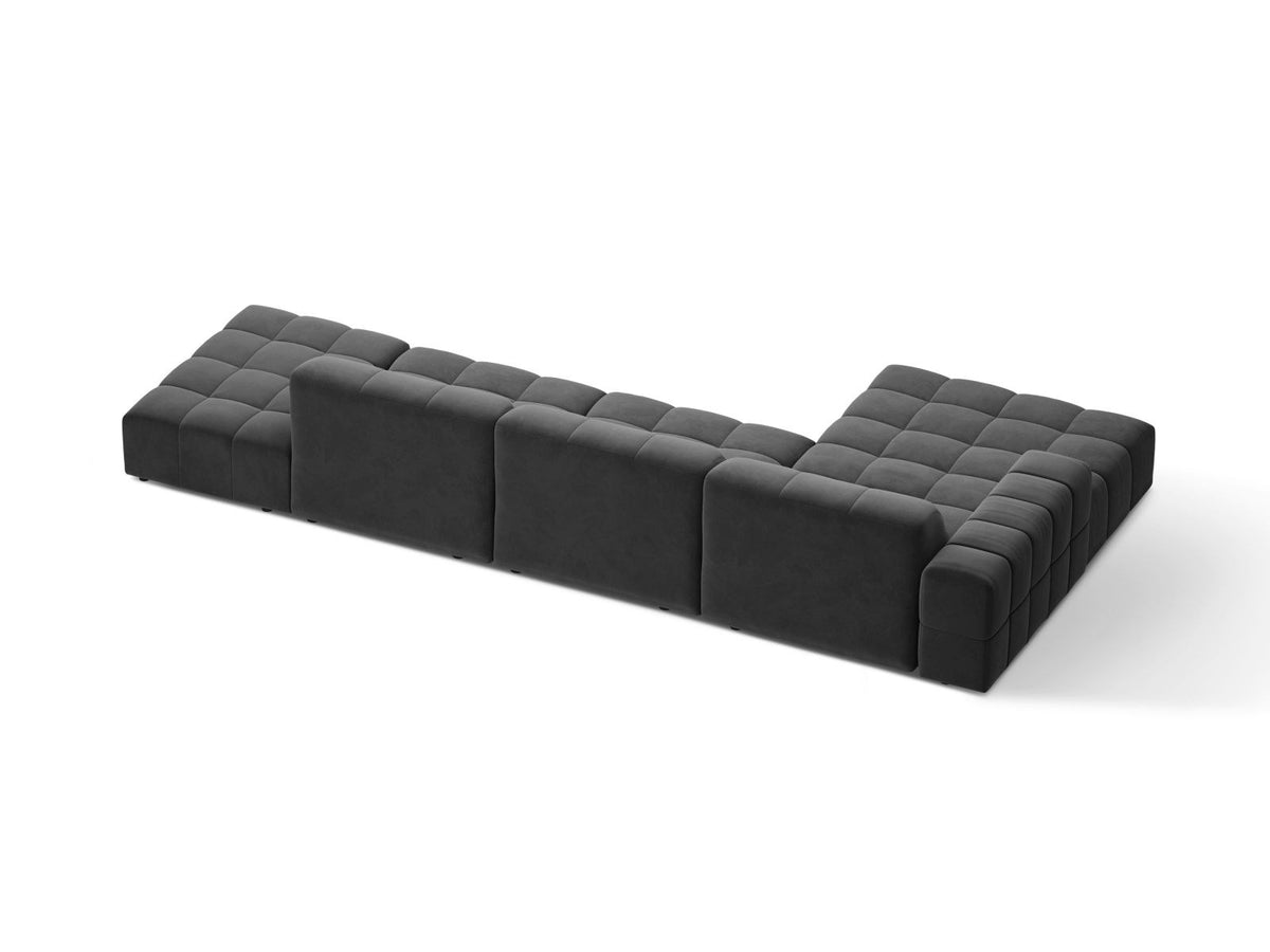 Ecksofa links von Cosmopolitan Design mit Samtbezug in Light Beige, massivem Holzrahmen und schwarzen Kunststoffbeinen, Modell Chicago.