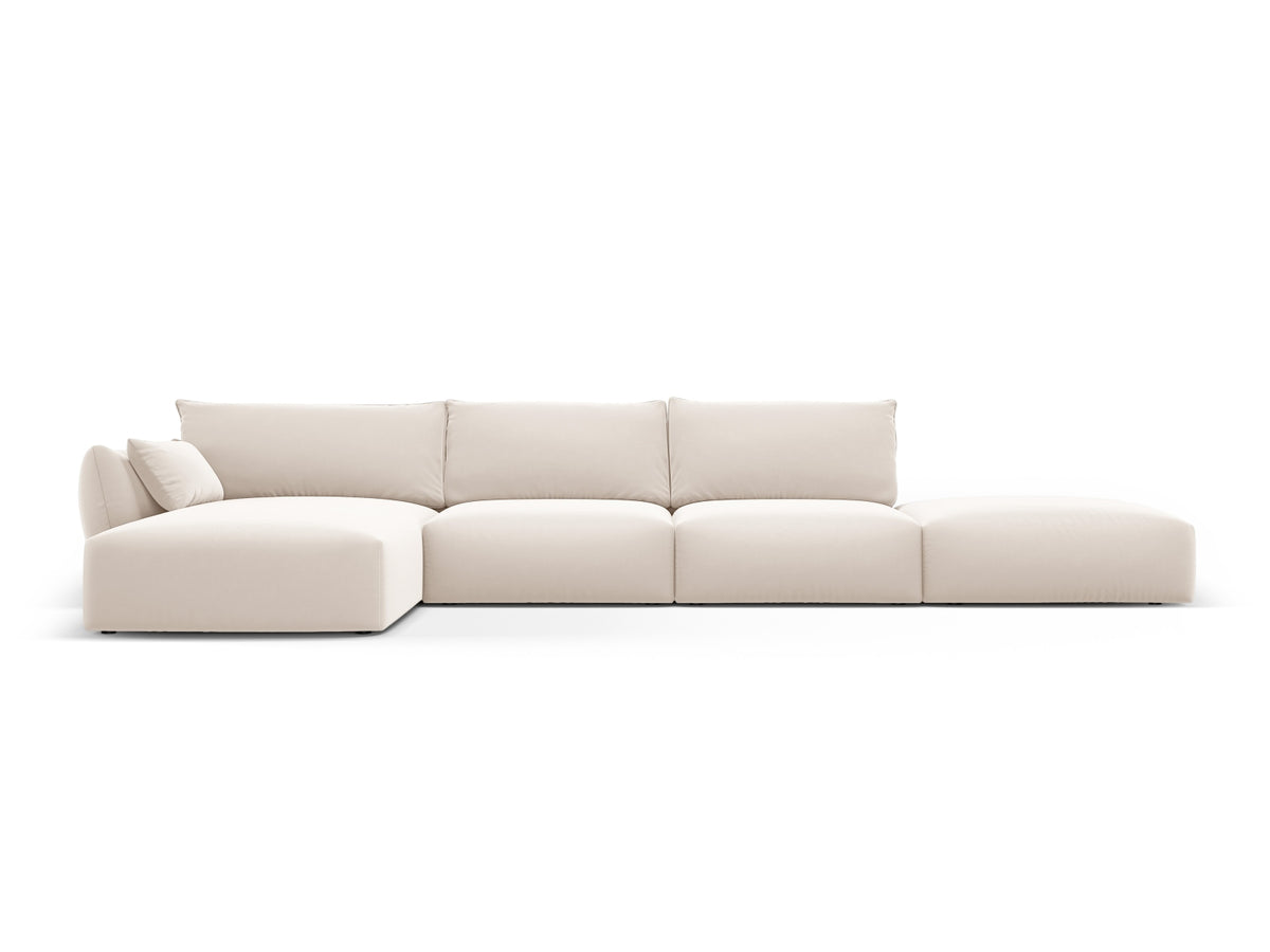 Ecksofa links Matera in Beige mit Récamière und niedrigen schwarzen Beinen