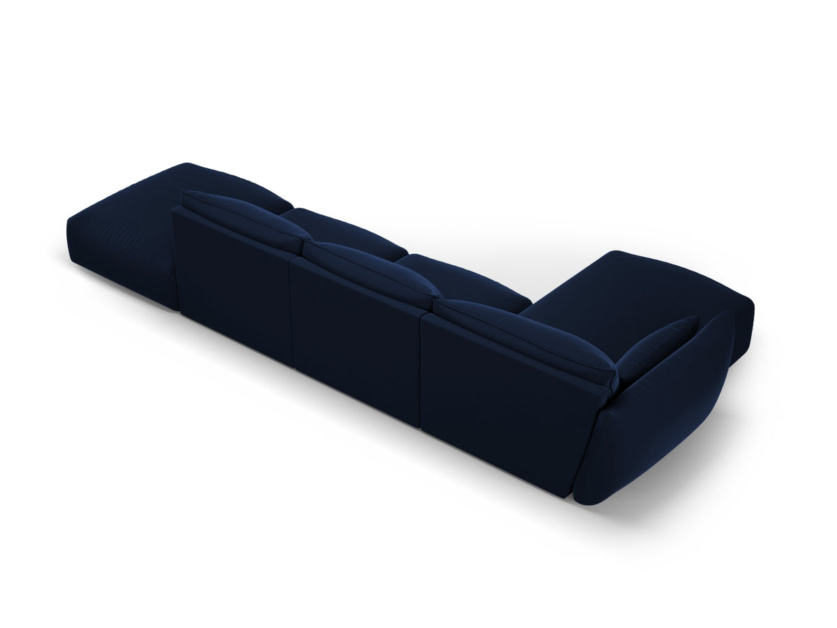 Ecksofa links Matera in Beige mit Récamière und niedrigen schwarzen Beinen