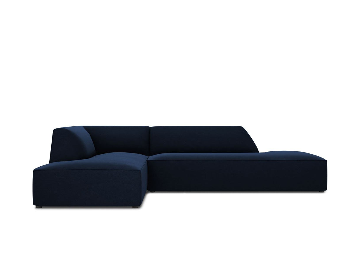 Modulares Ecksofa links in Beige-Salvador Samtstoff, schwarze Kunststoffbeine, Récamiere und gepolsterte Rückenlehne, 4-Sitzer, 180cm Breite.