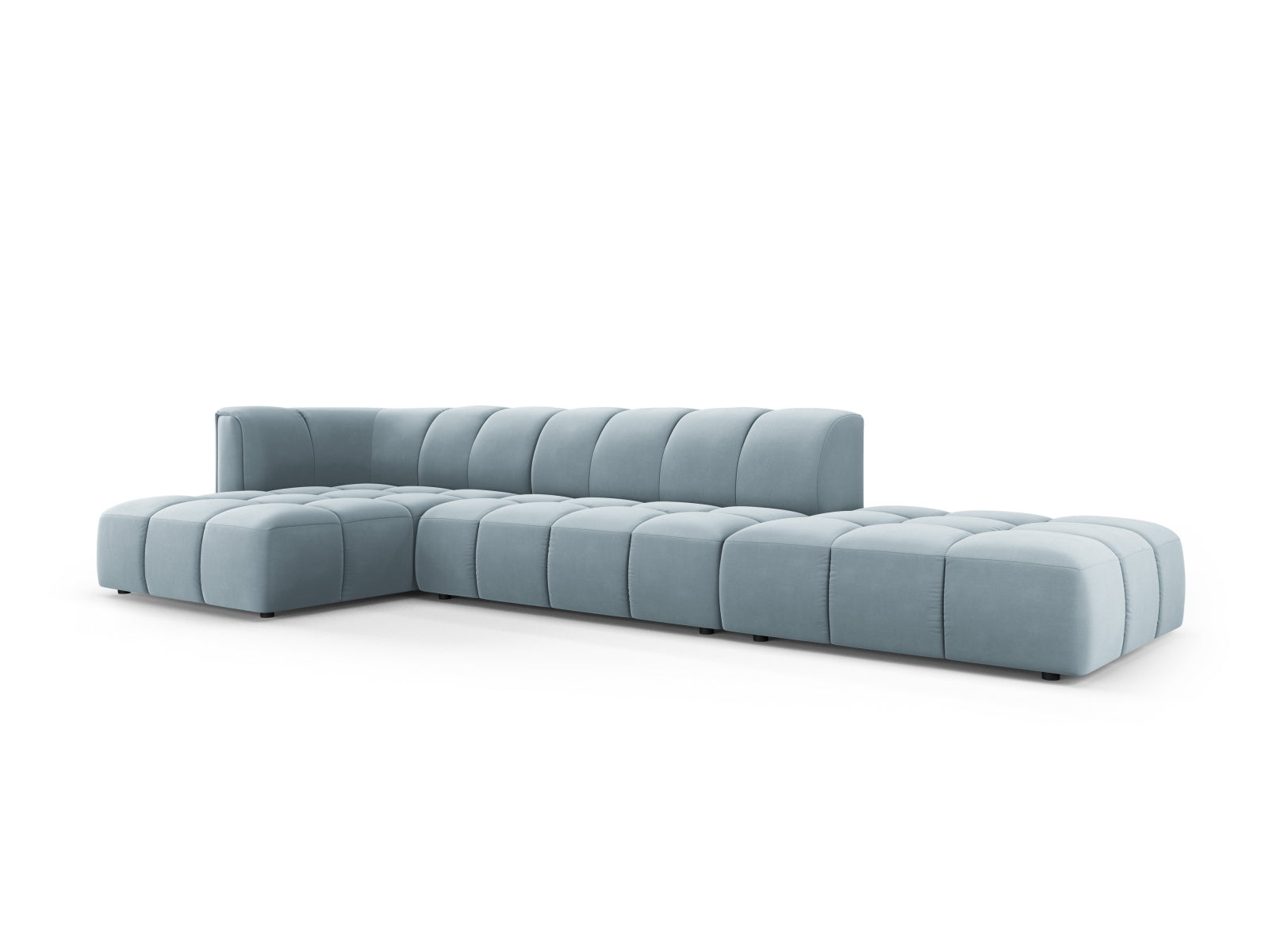 5-Sitzer Modular Ecksofa links Moritz in Light Blue-Bluvel präsentiert im Onlineshop von KAQTU Design AG. Ecksofa links ist von Cosmopolitan Design