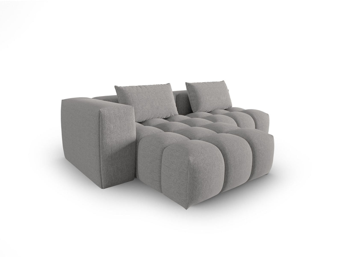 Modulares Ecksofa Verona links mit 3 Sitzplätzen in dunkelblauem Sorella-Stoff, Massivholzrahmen und schwarzen Kunststoffbeinen, Récamiere-Form.