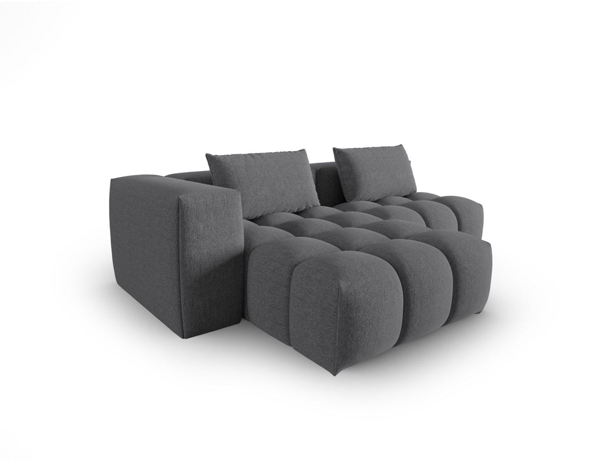 Modulares Ecksofa Verona links mit 3 Sitzplätzen in dunkelblauem Sorella-Stoff, Massivholzrahmen und schwarzen Kunststoffbeinen, Récamiere-Form.