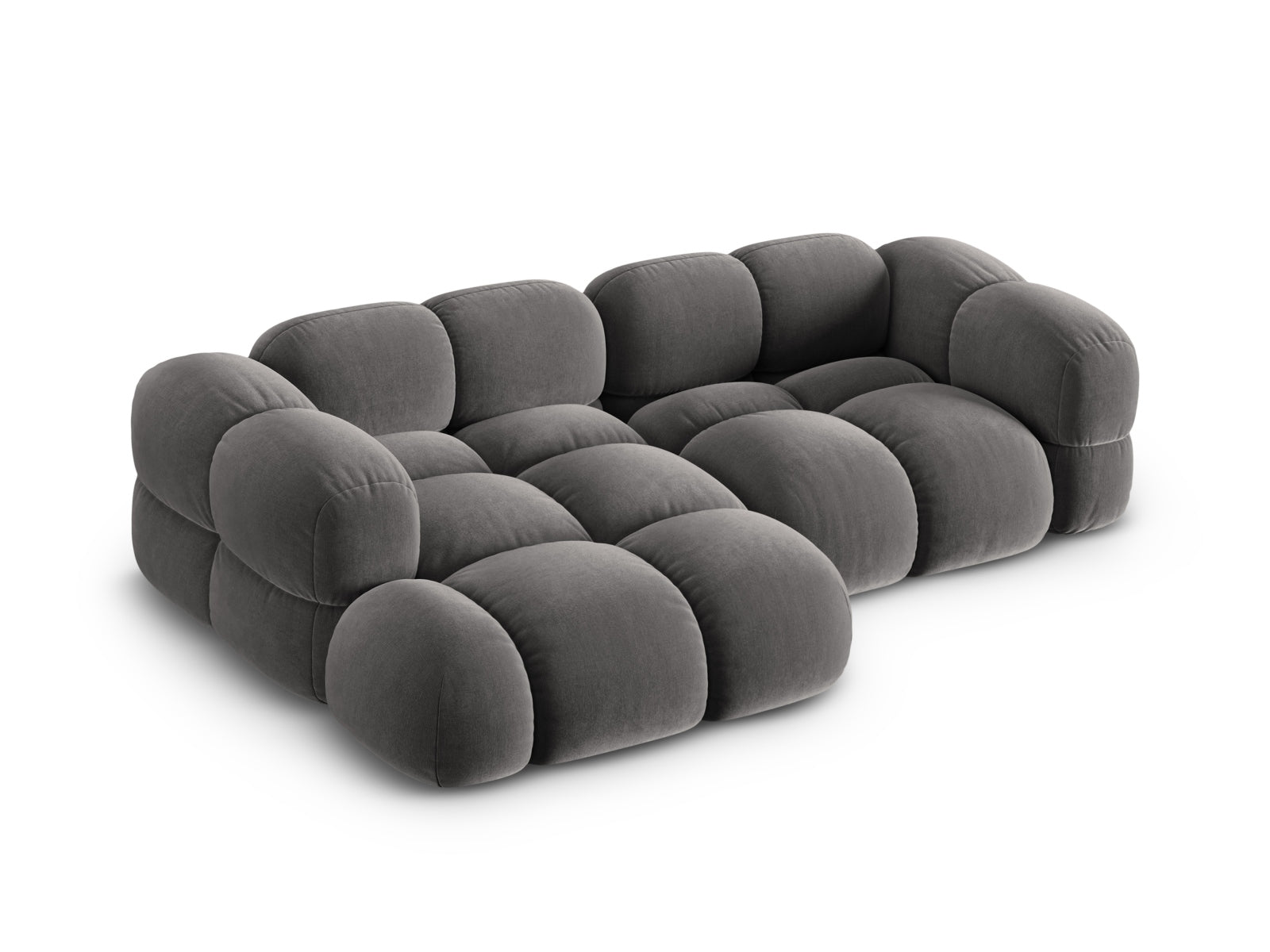 Entdecken Sie das Loretto Velour Ecksofa links – ein elegantes 3-Sitzer Sofa, das mit hochwertigem Veloursstoff und modernem Design überzeugt.