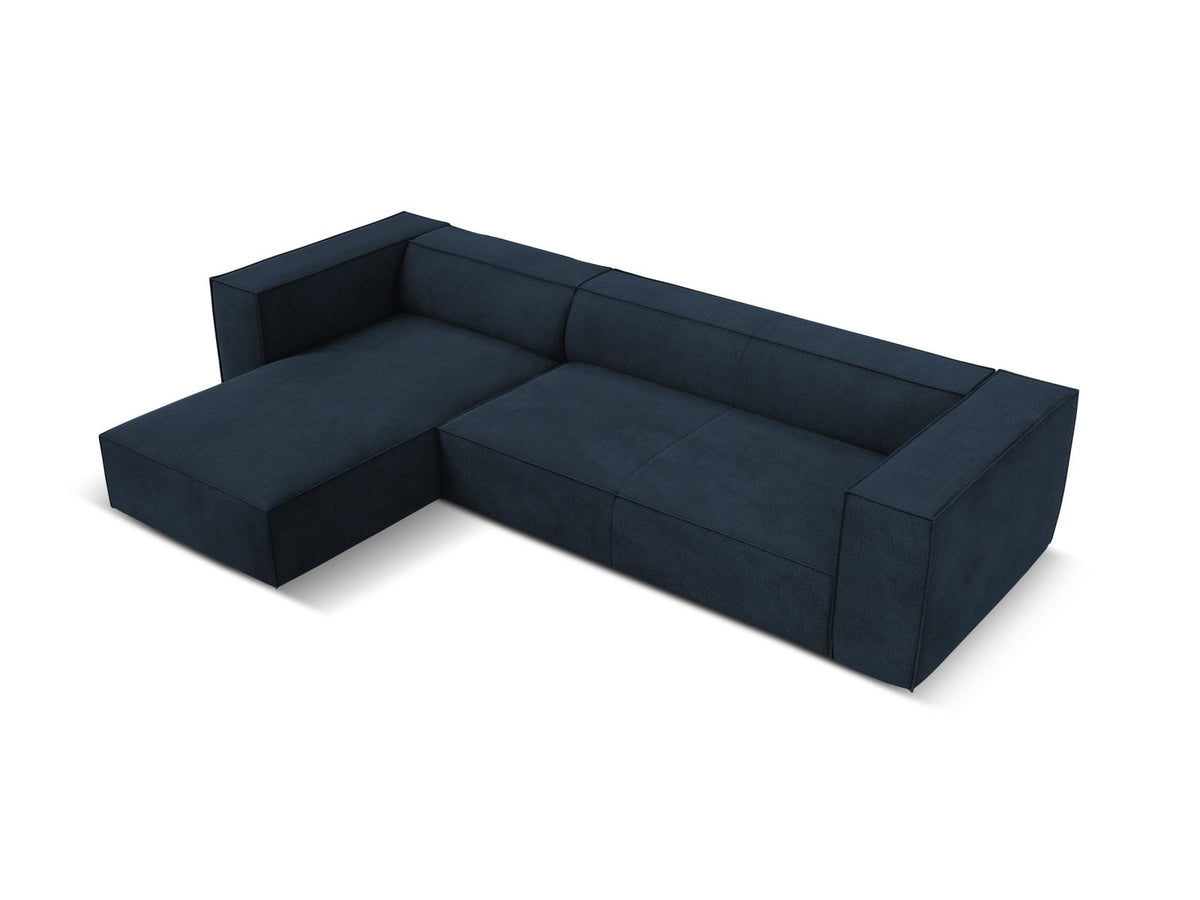 Ecksofa links Turin von Cosmopolitan Design in Light Beige-Rosario, Chenille-Bezug, Buchenholzbeine, 5 Sitzplätze, Récamiere-Form.