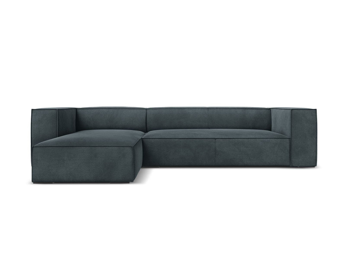 Ecksofa links Turin von Cosmopolitan Design in Light Beige-Rosario, Chenille-Bezug, Buchenholzbeine, 5 Sitzplätze, Récamiere-Form.