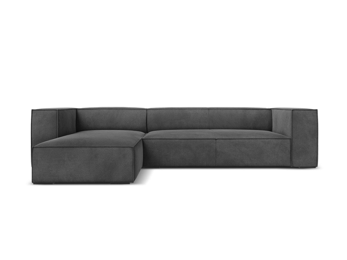 Ecksofa links Turin von Cosmopolitan Design in Light Beige-Rosario, Chenille-Bezug, Buchenholzbeine, 5 Sitzplätze, Récamiere-Form.