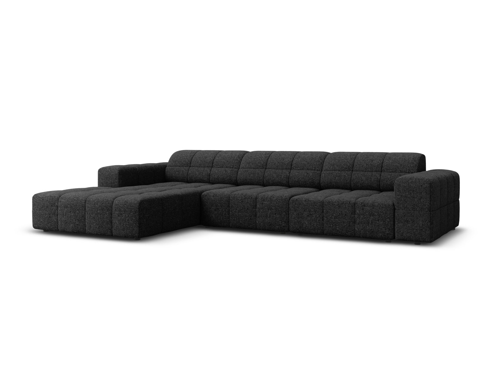 Elegantes Chicago Ecksofa links, 4-Sitzer, 166 cm, in stilvollem Schwarz-Haga, ideal für moderne Wohnräume.