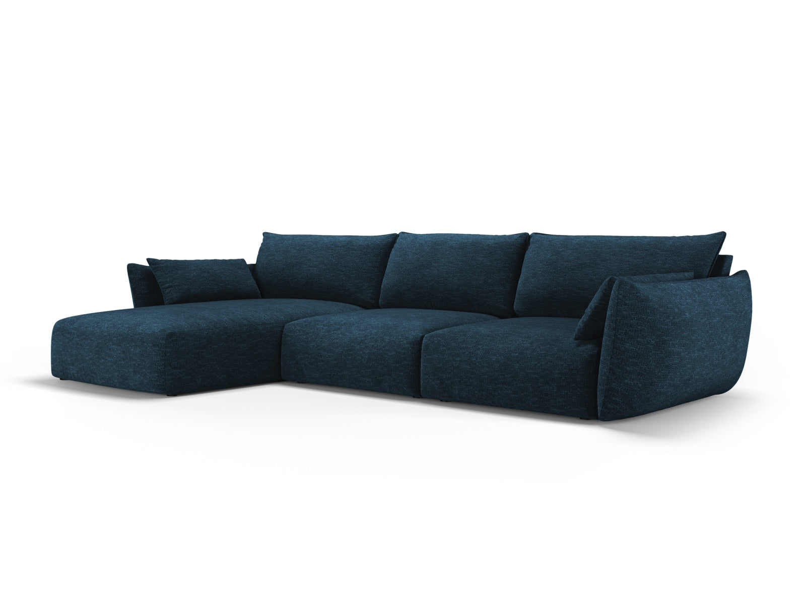 Elegantes 4-Sitzer Ecksofa links Matera in Royal Blue-Haga, ideal für stilvolle Wohnräume, präsentiert von Cosmopolitan Design.