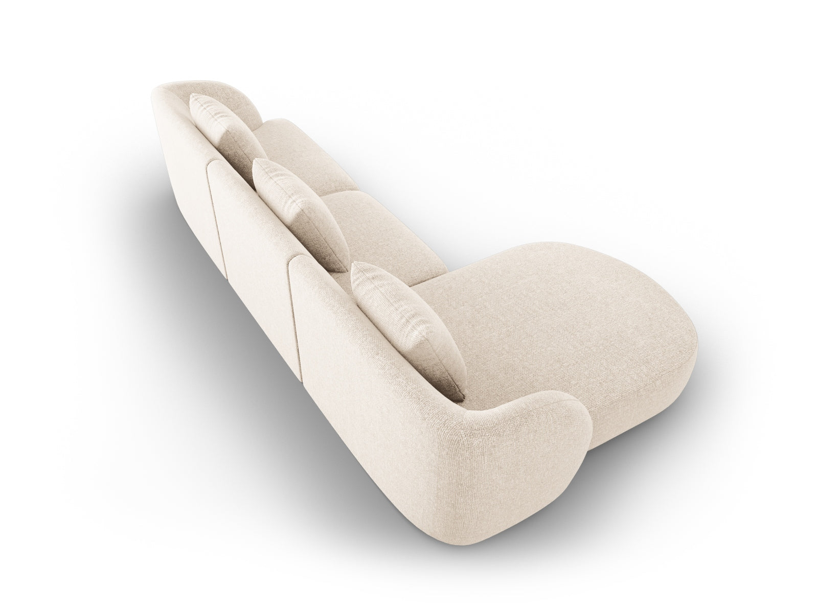 Elegantes Tulum Ecksofa links, 4-Sitzer in sanftem Beige, perfekt für zeitgemäße Wohnkonzepte, angeboten von Cosmopolitan Design.