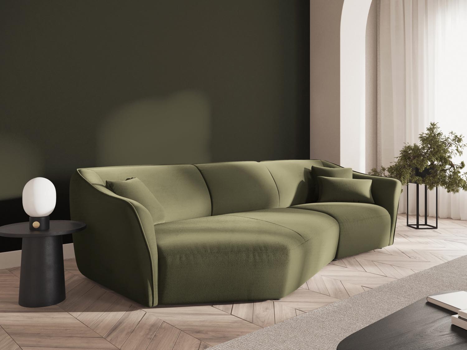 Tokyo Velour Modular Ecksofa links 5 Sitzer in Light Green präsentiert im Onlineshop von KAQTU Design AG. Ecksofa links ist von Cosmopolitan Design