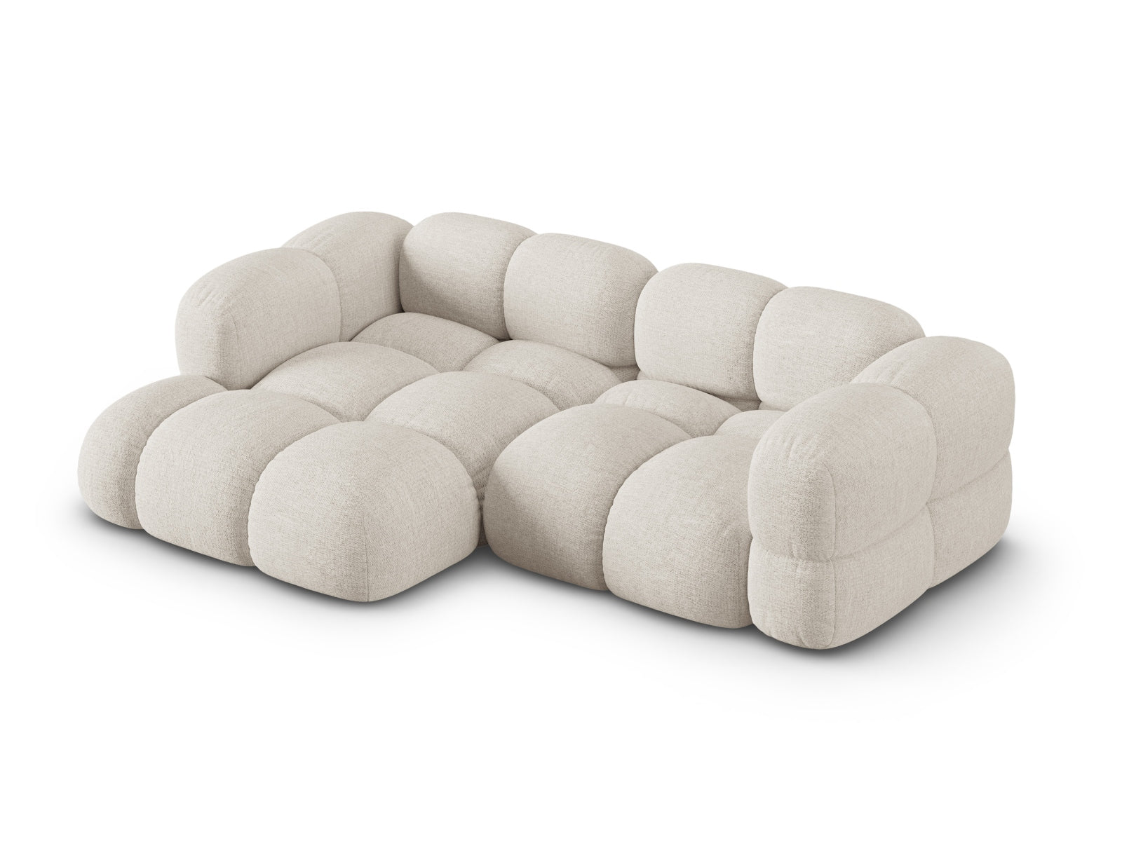Beige Loretto Ecksofa links, 3-Sitzer mit elegantem Design, perfekt für moderne Wohnräume, angeboten von Cosmopolitan Design.