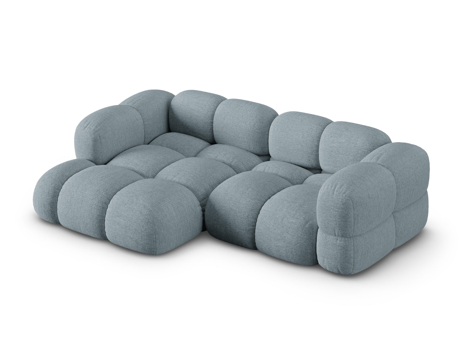 Modernes Loretto Ecksofa in sanftem Pastellblau, 3-Sitzer, 147 cm, perfekt für gemütliche und stilvolle Wohnambiente von Cosmopolitan Design.