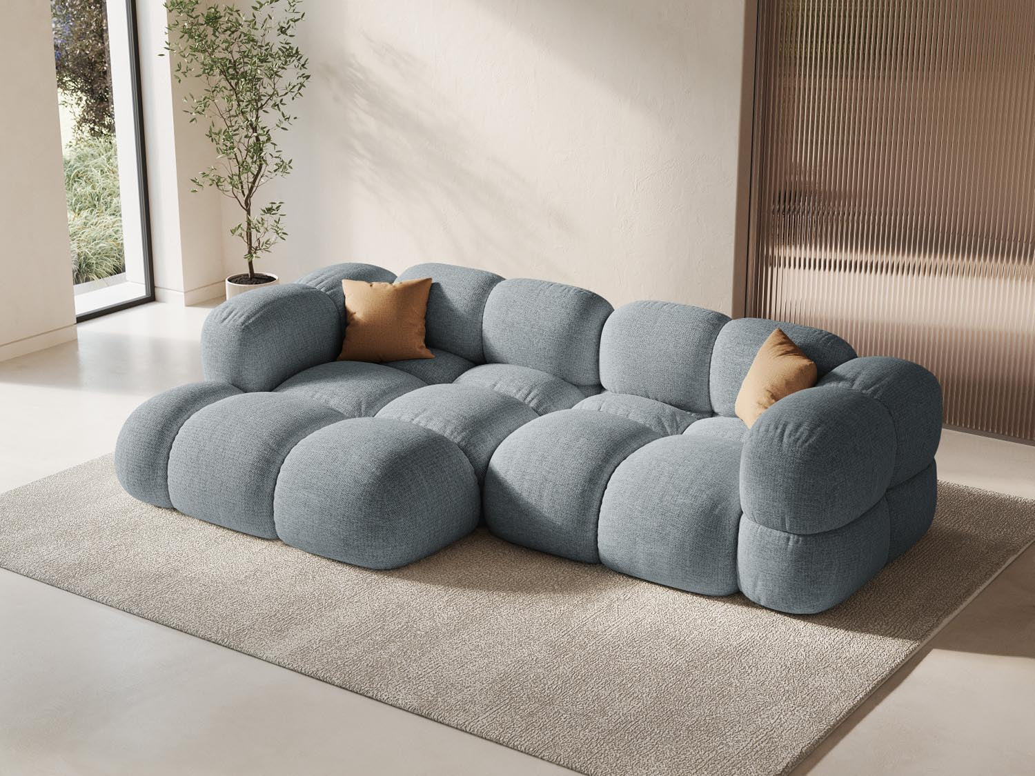 Elegantes Loretto Ecksofa in Pastellblau, 3-Sitzer, 147 cm, ideal für stilvolle Wohnräume, präsentiert von Cosmopolitan Design.