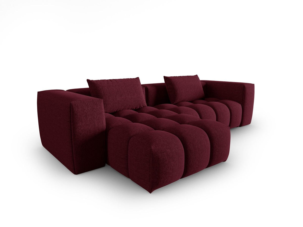 Modulares Ecksofa Verona links mit 3 Sitzplätzen in dunkelblauem Sorella-Stoff, Massivholzrahmen und schwarzen Kunststoffbeinen, Récamiere-Form.