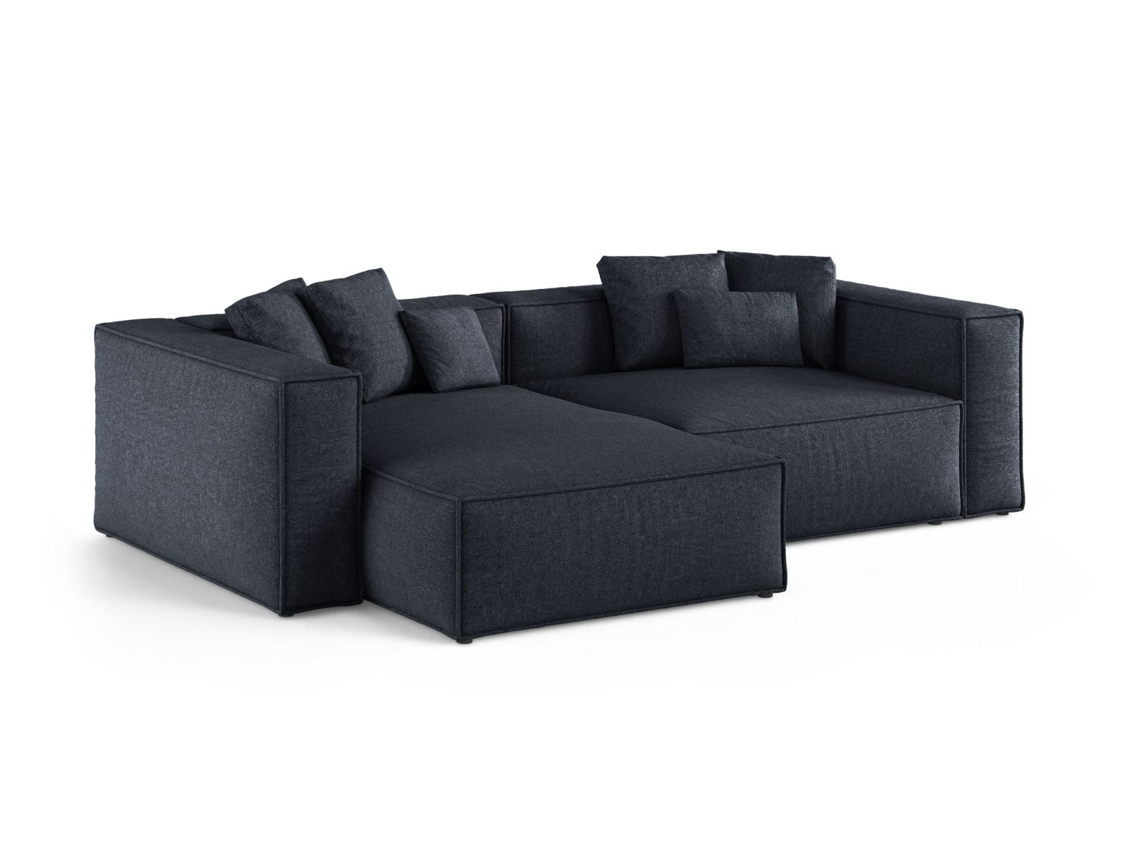 Elegantes 3-Sitzer Ecksofa links Aveiro in stilvollem Navy Blue, ideal für moderne Wohnräume, präsentiert von Cosmopolitan Design.