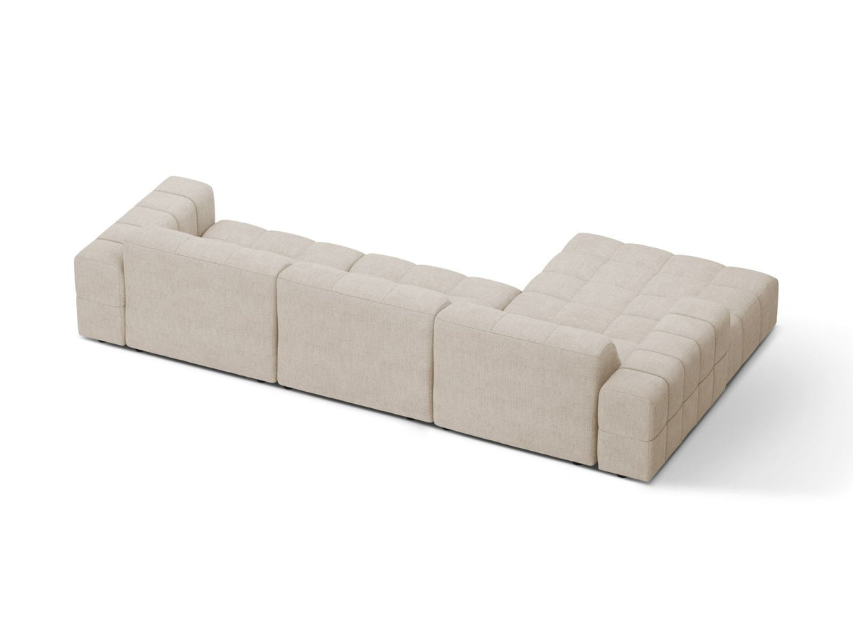 Ecksofa links Chicago in Light Beige mit Eden-Stoff, Massivholzrahmen, Kunststoffbeinen und Récamiere, Cosmopolitan Design
