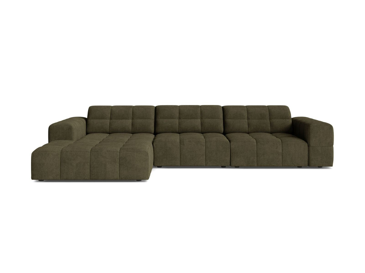 Ecksofa links Chicago in Light Beige mit Eden-Stoff, Massivholzrahmen, Kunststoffbeinen und Récamiere, Cosmopolitan Design