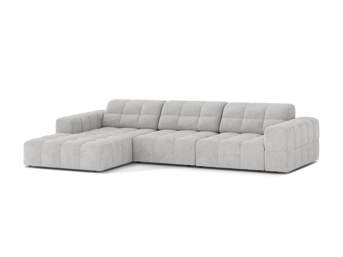 Ecksofa links Chicago in Light Beige mit Eden-Stoff, Massivholzrahmen, Kunststoffbeinen und Récamiere, Cosmopolitan Design