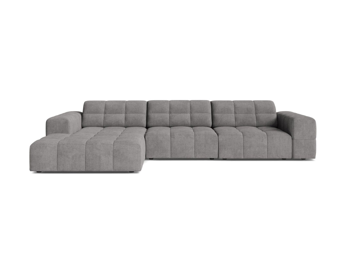 Ecksofa links Chicago in Light Beige mit Eden-Stoff, Massivholzrahmen, Kunststoffbeinen und Récamiere, Cosmopolitan Design