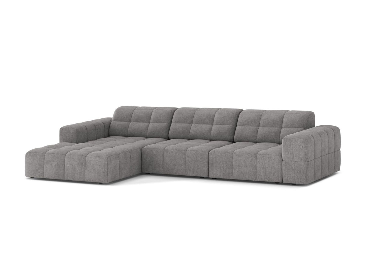 Ecksofa links Chicago in Light Beige mit Eden-Stoff, Massivholzrahmen, Kunststoffbeinen und Récamiere, Cosmopolitan Design