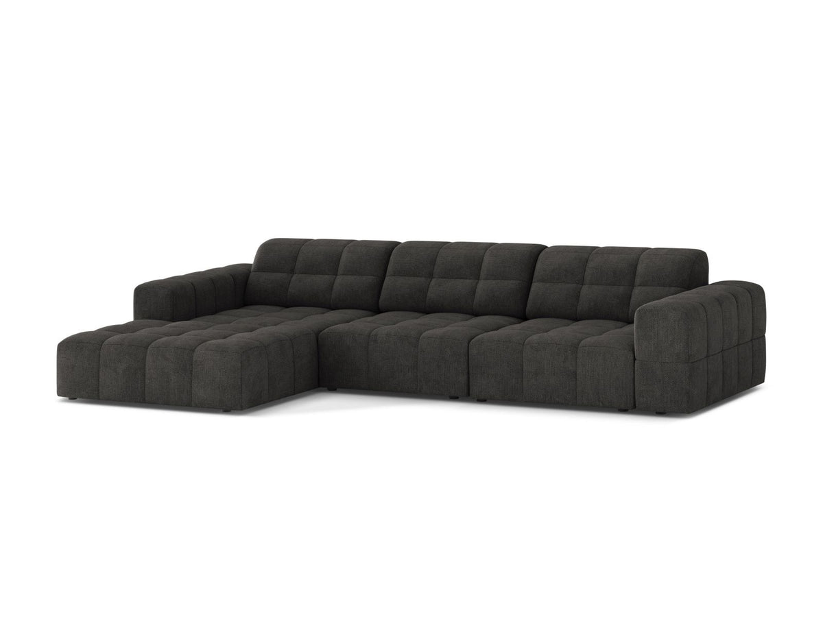 Ecksofa links Chicago in Light Beige mit Eden-Stoff, Massivholzrahmen, Kunststoffbeinen und Récamiere, Cosmopolitan Design