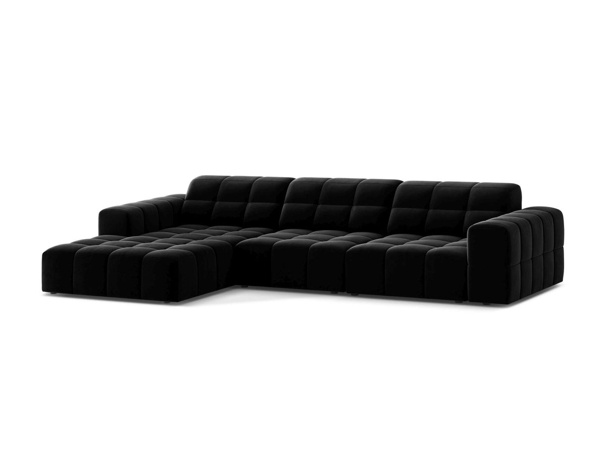 Ecksofa links Chicago von Cosmopolitan Design in Light Beige-Venus Samtvelours, Holzrahmen, Récamiere links, Kunststoffbeine schwarz.