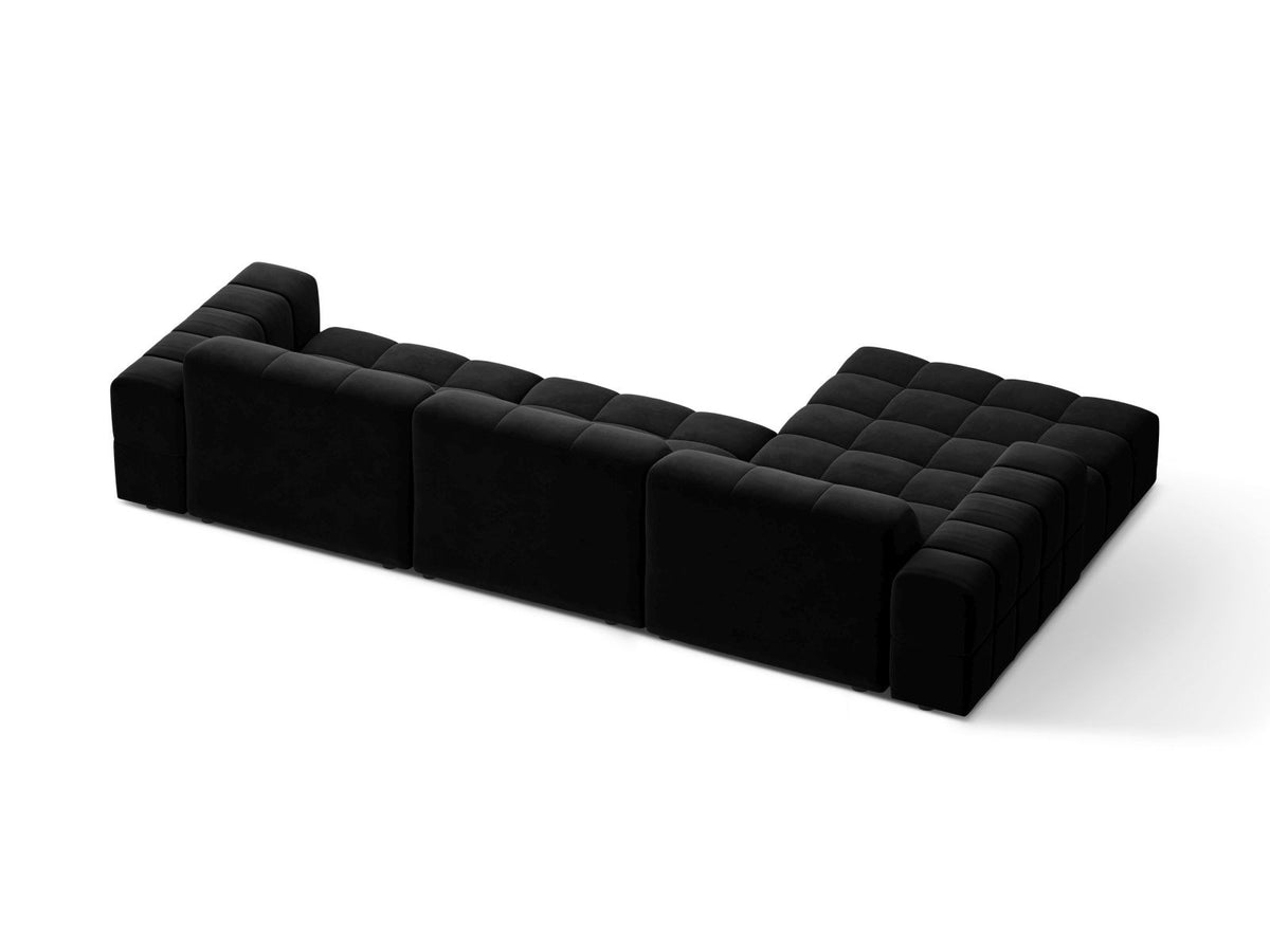 Ecksofa links Chicago von Cosmopolitan Design in Light Beige-Venus Samtvelours, Holzrahmen, Récamiere links, Kunststoffbeine schwarz.