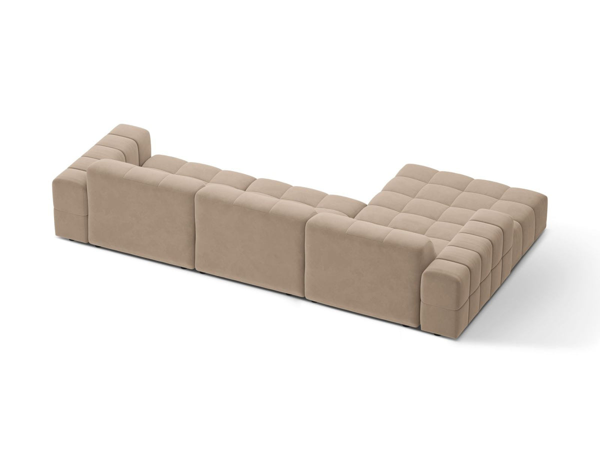 Ecksofa links Chicago von Cosmopolitan Design in Light Beige-Venus Samtvelours, Holzrahmen, Récamiere links, Kunststoffbeine schwarz.