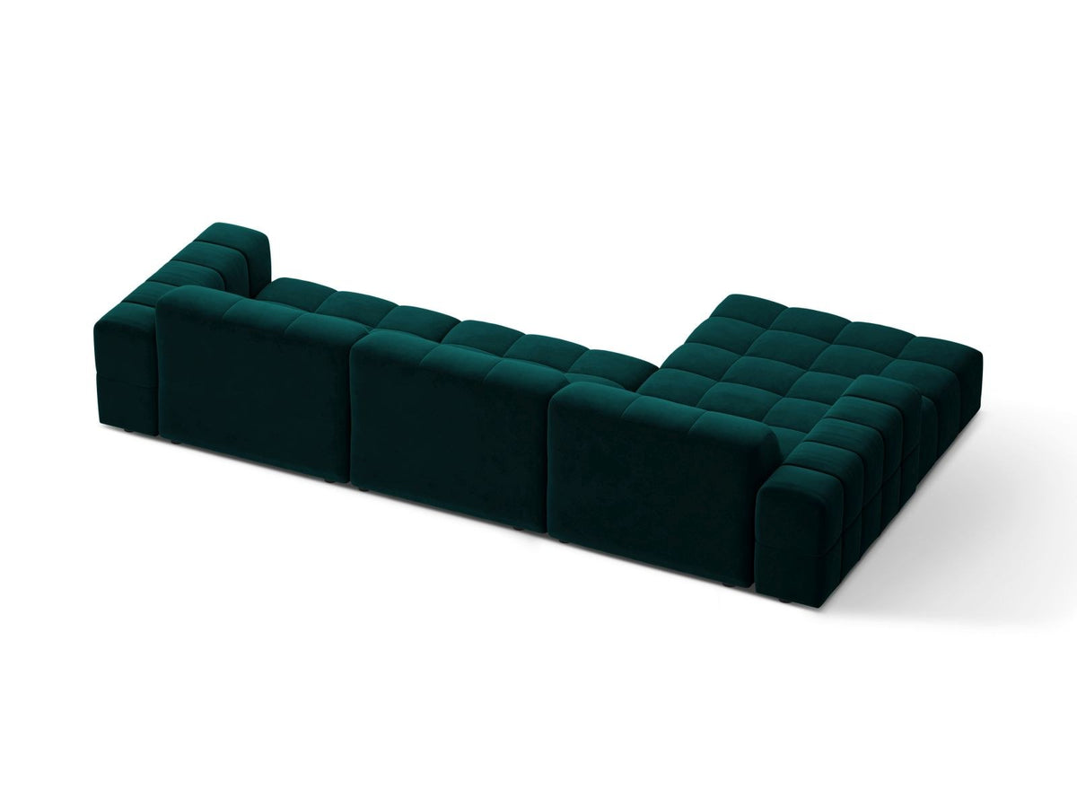 Ecksofa links Chicago von Cosmopolitan Design in Light Beige-Venus Samtvelours, Holzrahmen, Récamiere links, Kunststoffbeine schwarz.