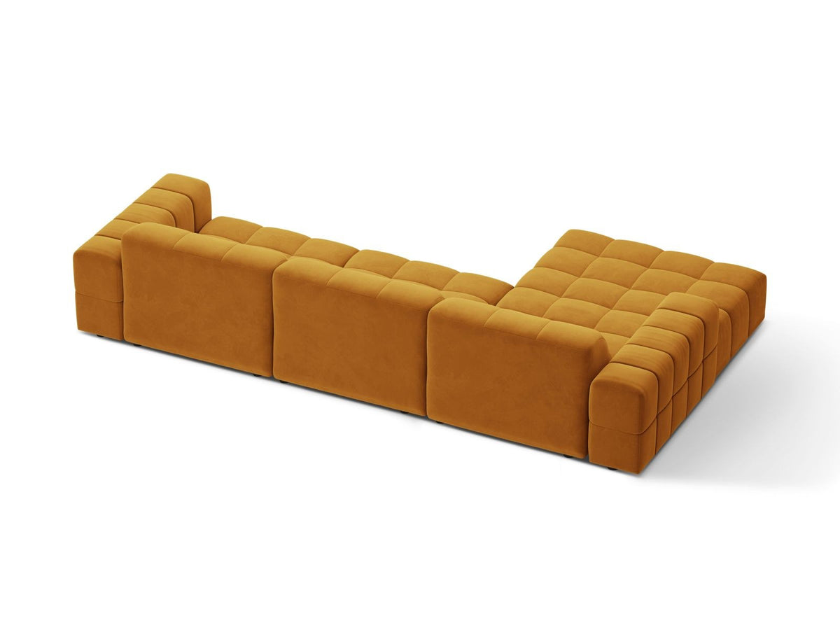 Ecksofa links Chicago von Cosmopolitan Design in Light Beige-Venus Samtvelours, Holzrahmen, Récamiere links, Kunststoffbeine schwarz.