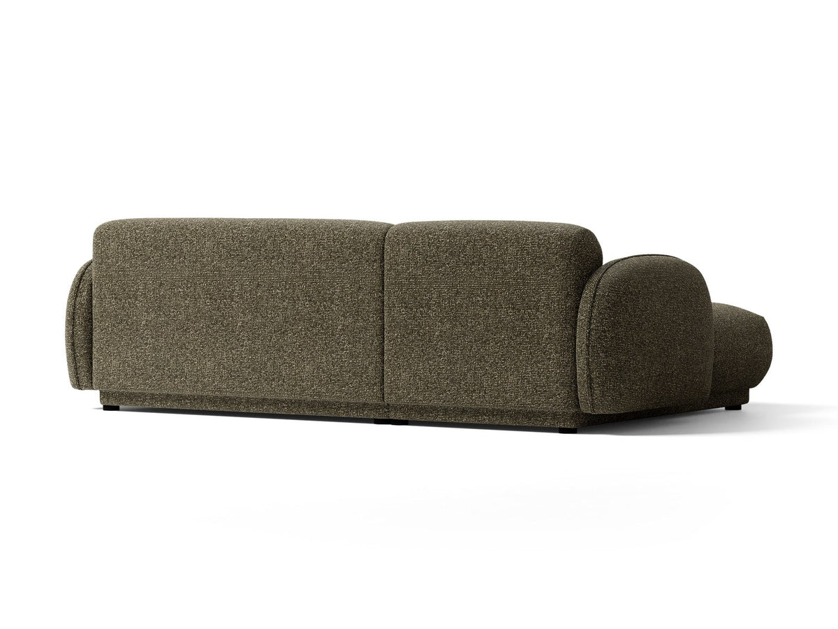 Beige-meliertes Boucle-Ecksofa links mit Récamiere, Massivholzrahmen und schwarzen Kunststoffbeinen, Cosmopolitan Design Bilbao Serie.