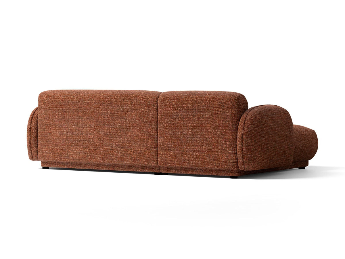 Beige-meliertes Boucle-Ecksofa links mit Récamiere, Massivholzrahmen und schwarzen Kunststoffbeinen, Cosmopolitan Design Bilbao Serie.
