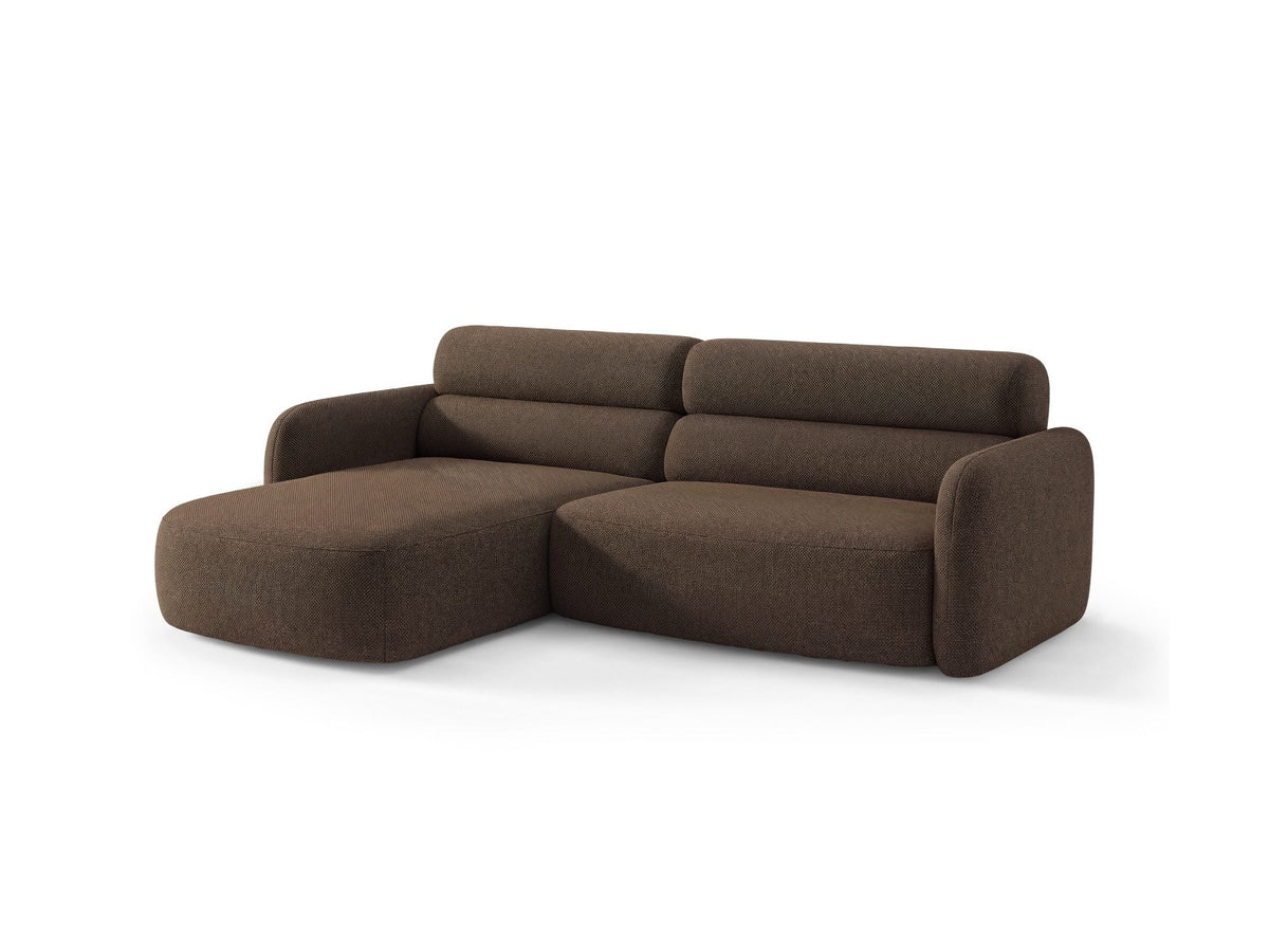 Ecksofa Malmo mit Chenille-Bezug, Récamiere und flachen schwarzen Kunststoffbeinen