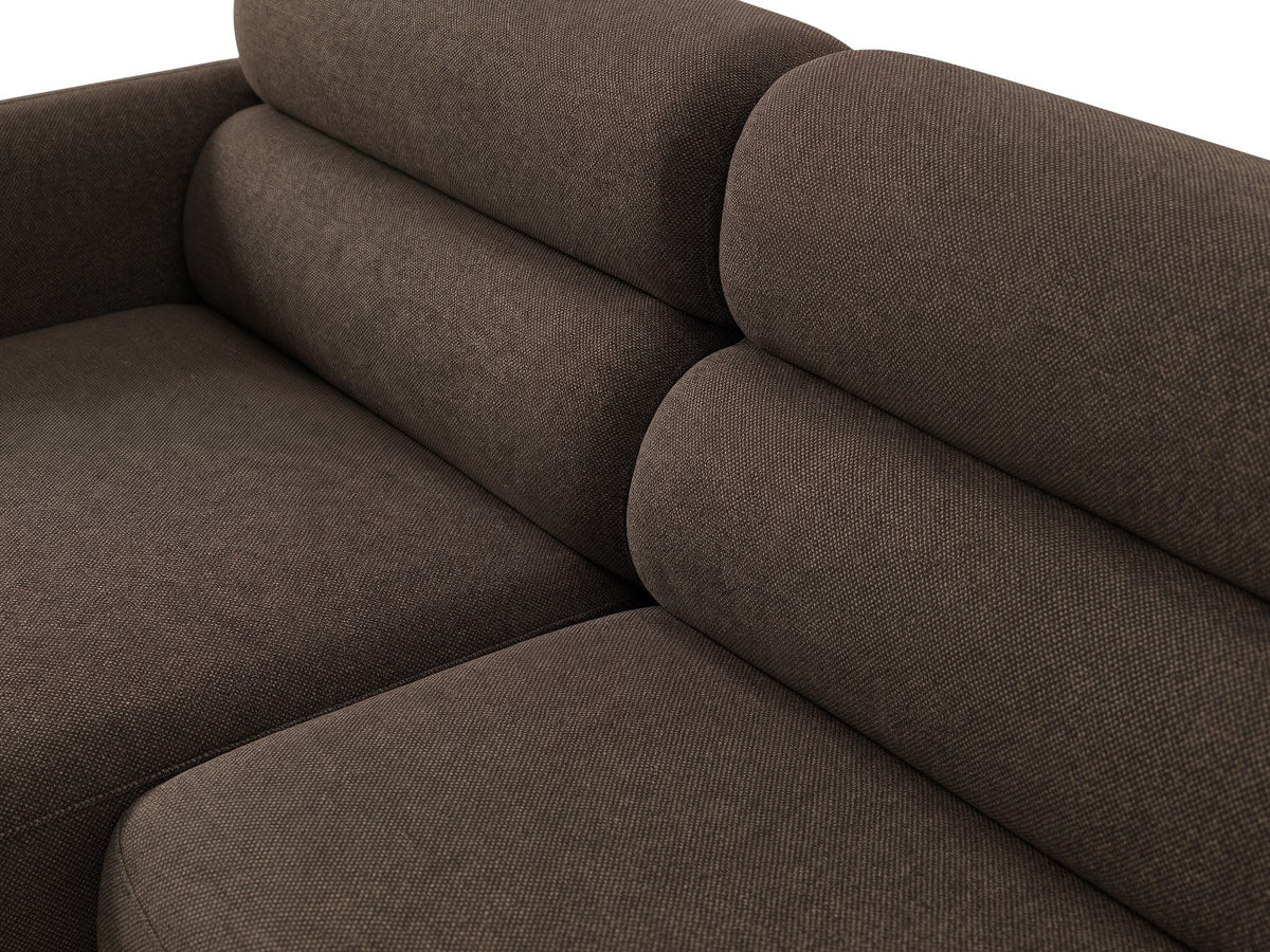 Ecksofa Malmo mit Chenille-Bezug, Récamiere und flachen schwarzen Kunststoffbeinen
