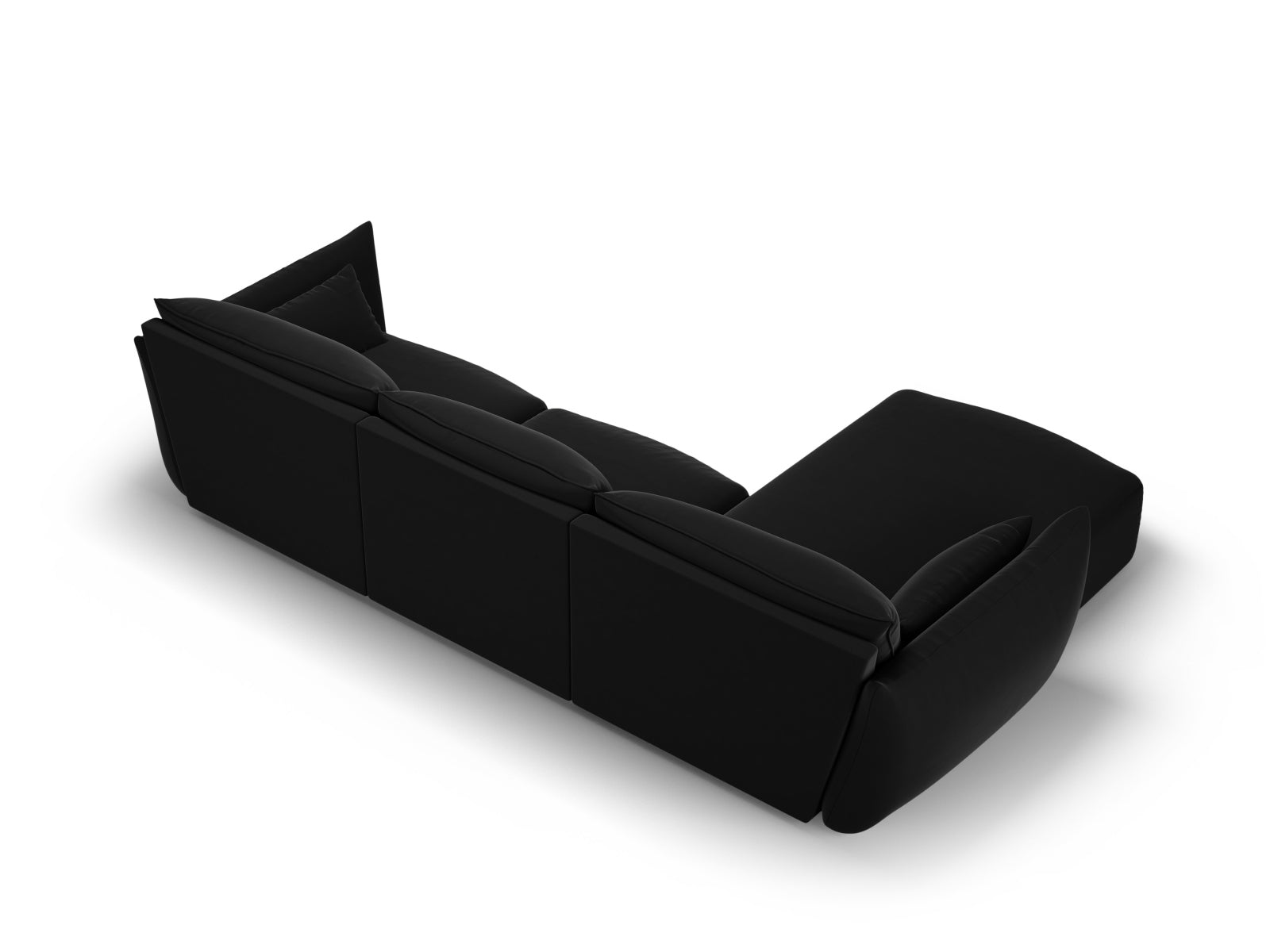 Elegantes 4-Sitzer Ecksofa links Matera in modernem Schwarz, ideal für stilvolle Wohnräume und gemütliche Abende, erhältlich bei Cosmopolitan Design.