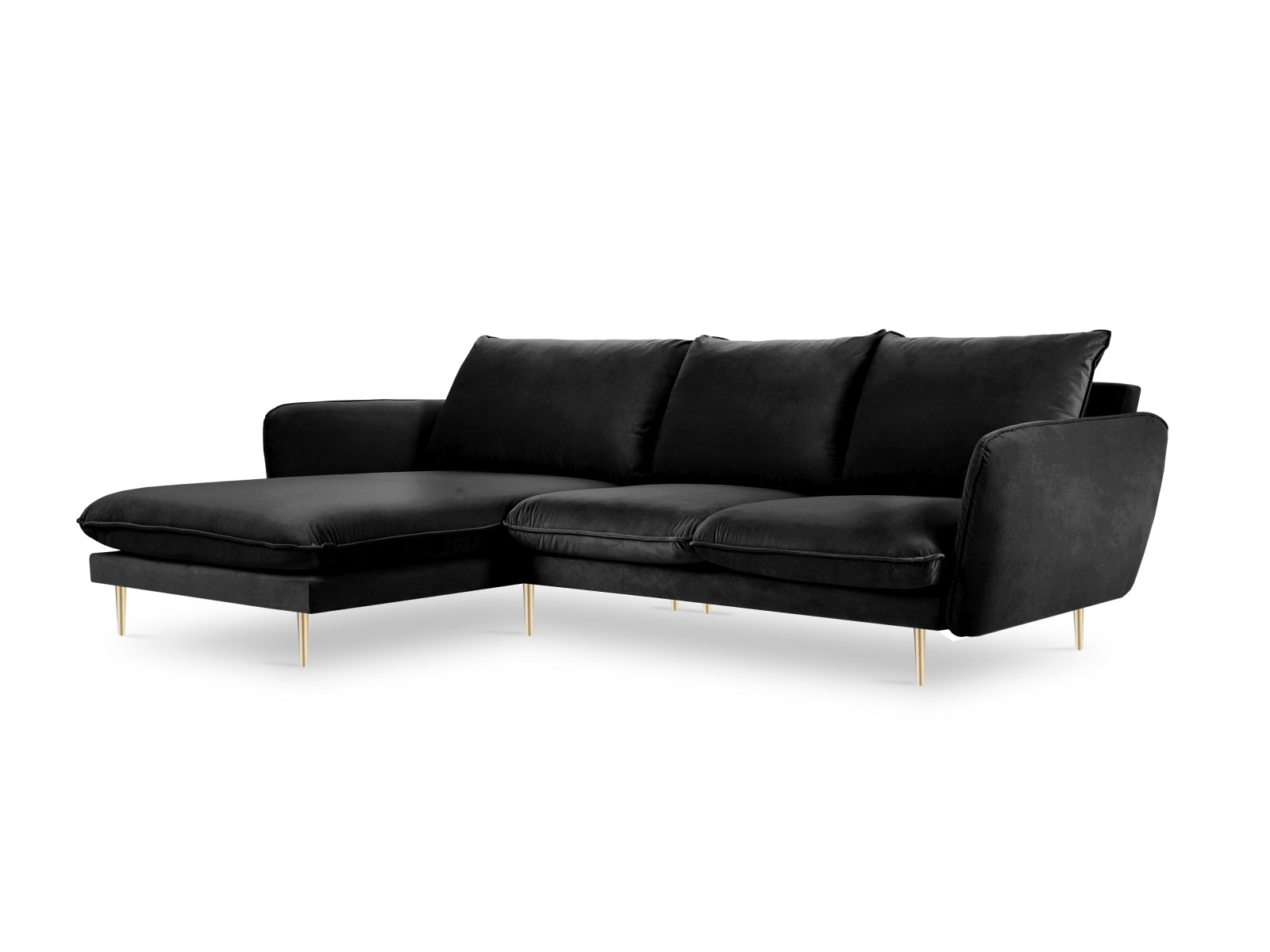 Vienna Velour Ecksofa links 5 Sitzer 170cm in Black/Gold präsentiert im Onlineshop von KAQTU Design AG. Ecksofa links ist von Cosmopolitan Design