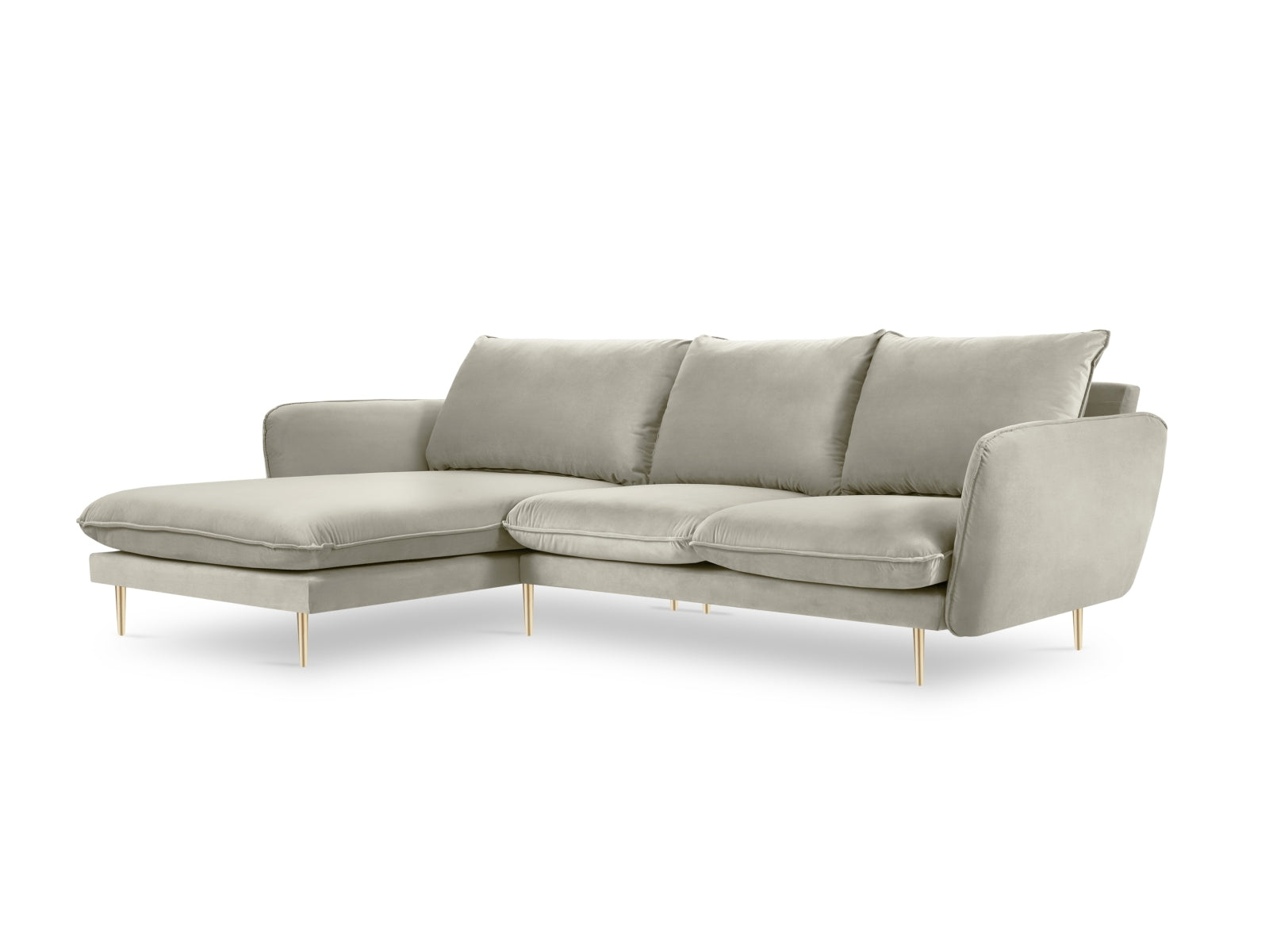 Vienna Velour Ecksofa links 5 Sitzer 170cm in Beige/Gold präsentiert im Onlineshop von KAQTU Design AG. Ecksofa links ist von Cosmopolitan Design