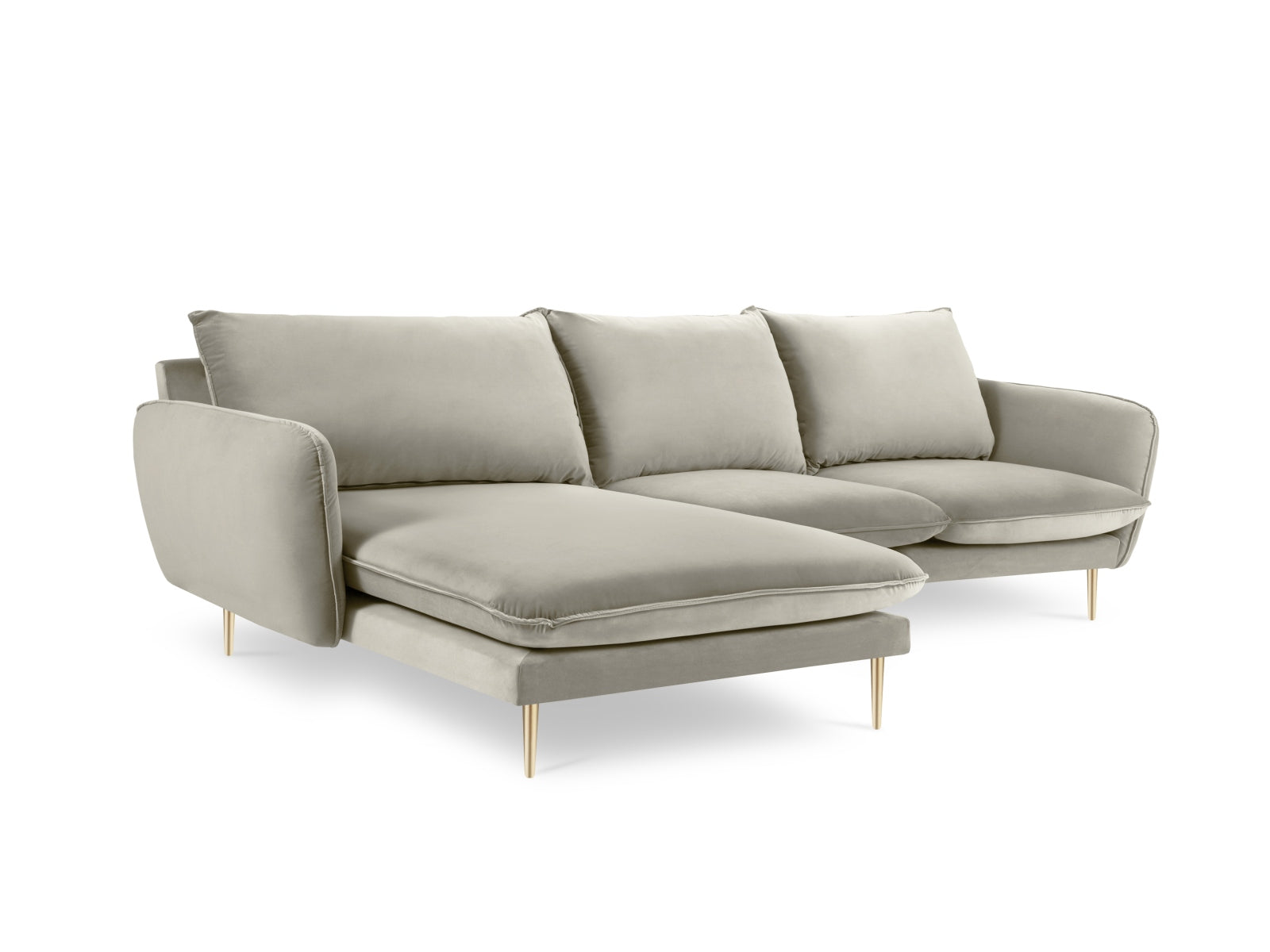 Erleben Sie das luxuriöse Vienna Velour Ecksofa links 5 Sitzer 170cm von Cosmopolitan Design – der perfekte Ort für Entspannung und gesellige Abende.