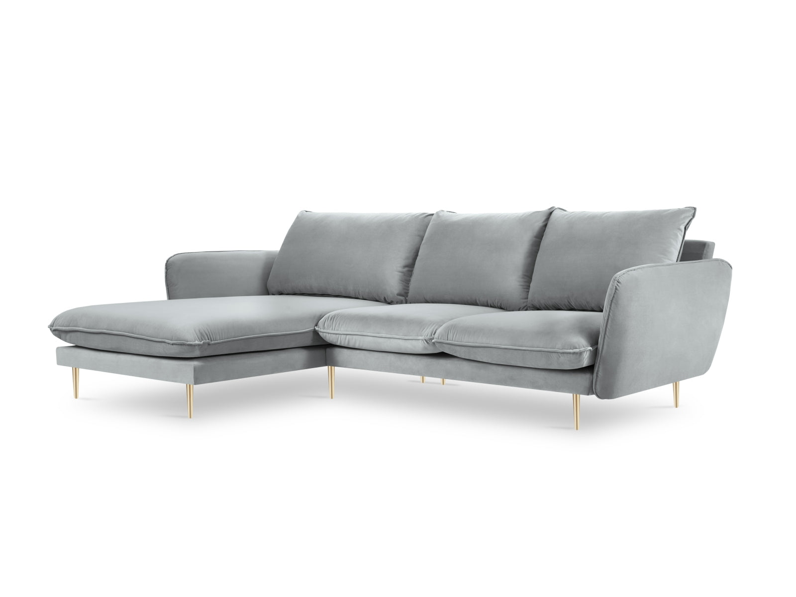Vienna Velour Ecksofa links 5 Sitzer 170cm in Light Grey/Gold präsentiert im Onlineshop von KAQTU Design AG. Ecksofa links ist von Cosmopolitan Design