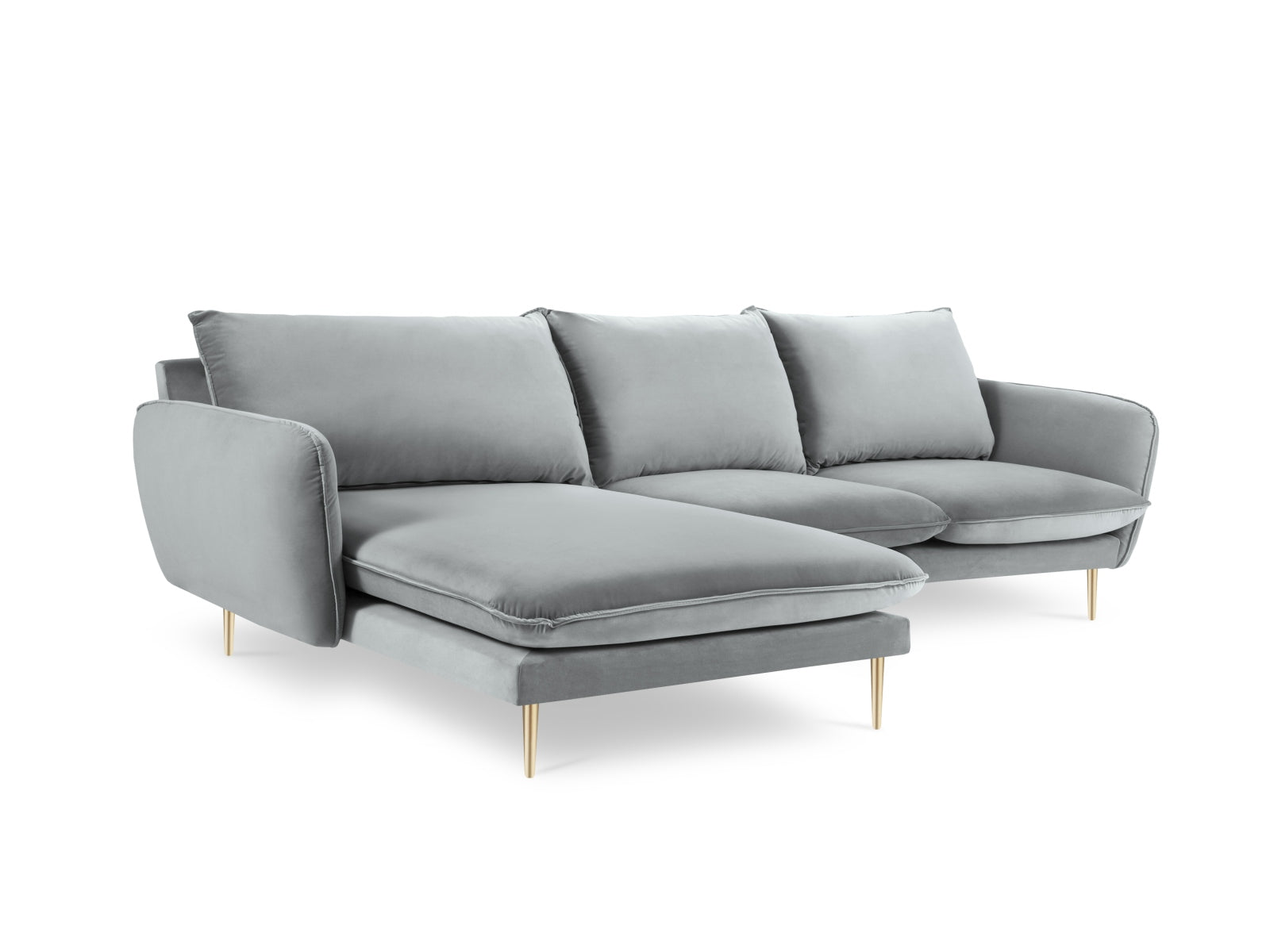 Erleben Sie das luxuriöse Vienna Velour Ecksofa links 5 Sitzer 170cm von Cosmopolitan Design – der perfekte Ort für Entspannung und gesellige Abende.